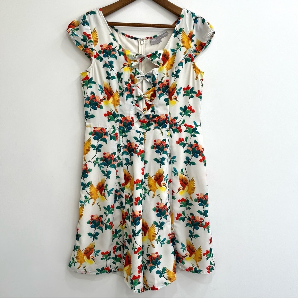 Eshakti tropical bird print romper bow detail retro vintage inspired medium